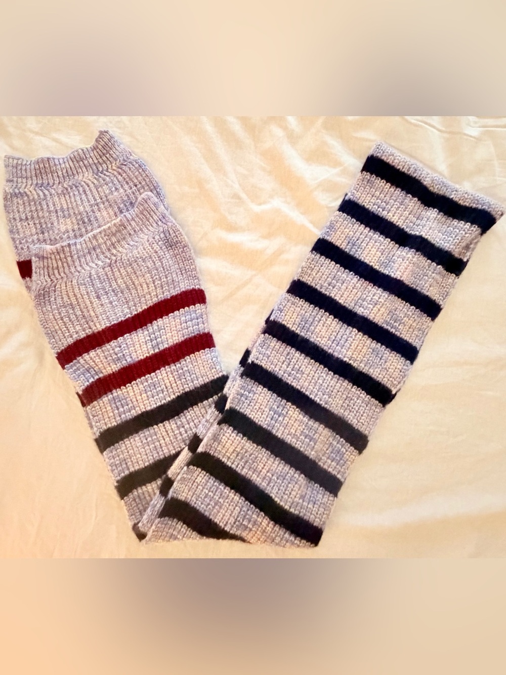 Extra Long Alexa Chung Label Scarf Wool Blend Stripes and Purple Knit